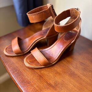 Frye Brielle Cognac Leather Back Zip Sandal